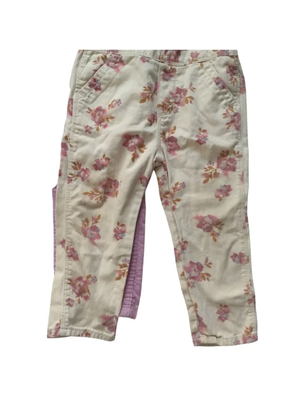 OshKosh B'Gosh Girls Overalls 2T Set of 2 Floral Purple Heavy Duty Play Coverall